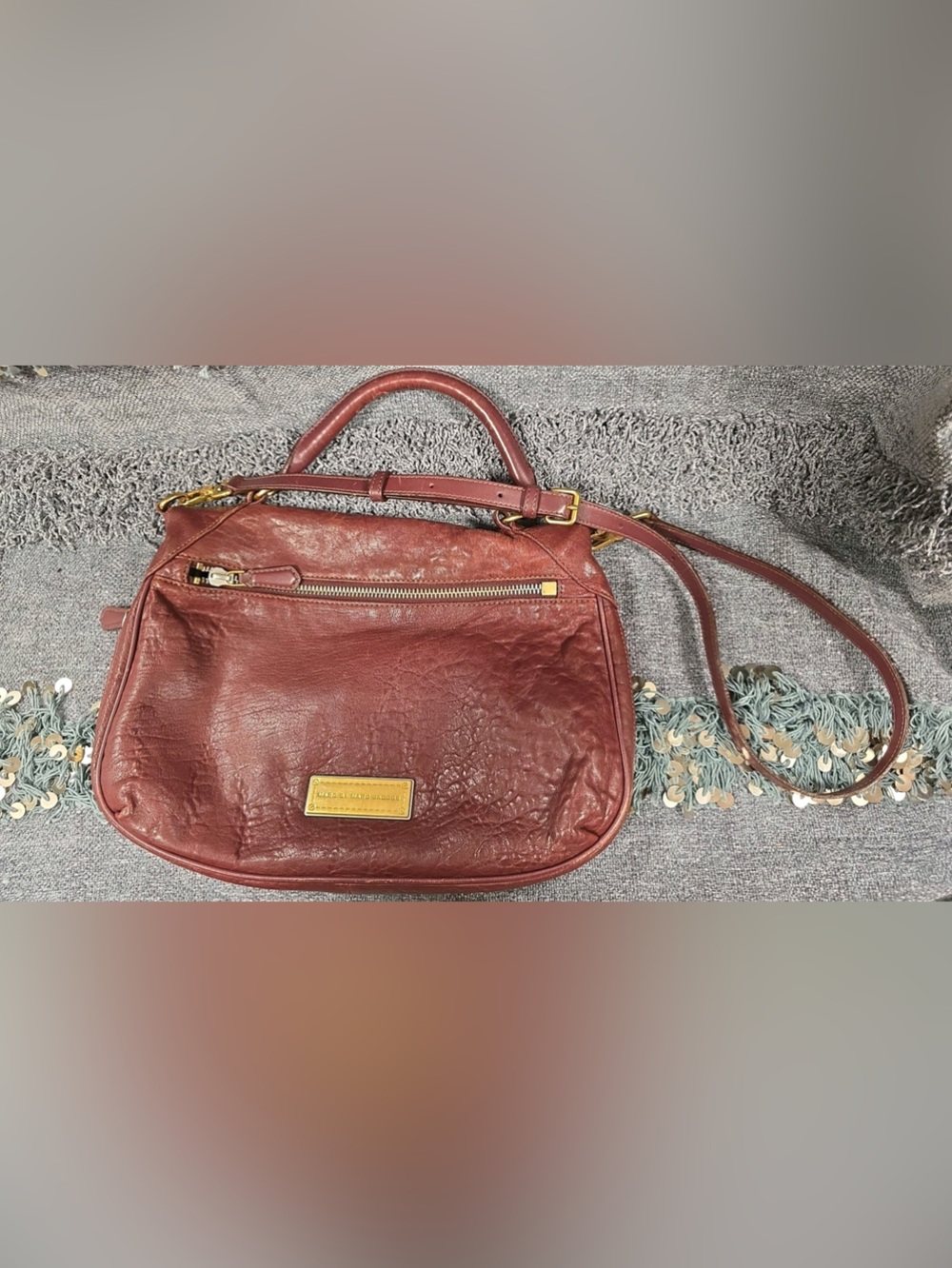 Marc Jacob’s distress leather shoulder Satchel Bag in Burgundy